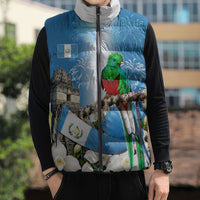 Guatemala Quetzal And Mayan Ruins Sleeveless Puffer Jacket Patriotic National Symbols White Orchid Flag