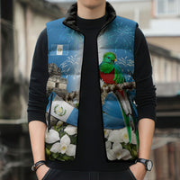 Guatemala Quetzal And Mayan Ruins Sleeveless Puffer Jacket Patriotic National Symbols White Orchid Flag