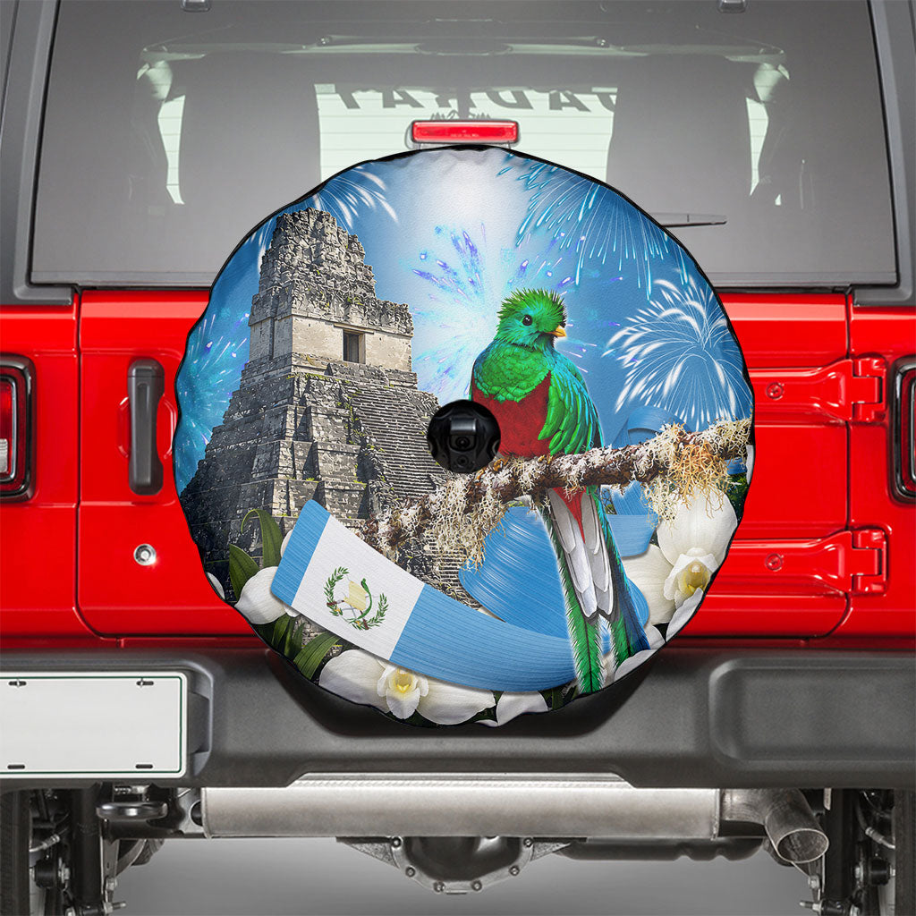 Guatemala Quetzal And Mayan Ruins Spare Tire Cover Patriotic National Symbols White Orchid Flag