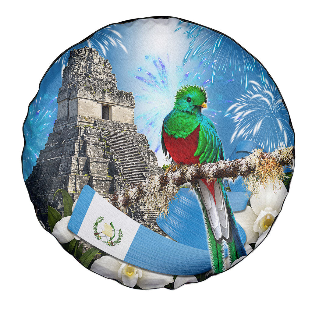 Guatemala Quetzal And Mayan Ruins Spare Tire Cover Patriotic National Symbols White Orchid Flag