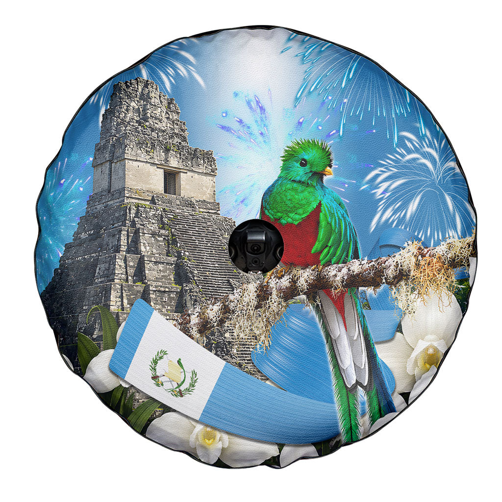 Guatemala Quetzal And Mayan Ruins Spare Tire Cover Patriotic National Symbols White Orchid Flag