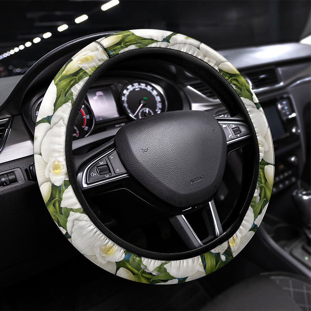 Guatemala Quetzal And Mayan Ruins Steering Wheel Cover Patriotic National Symbols White Orchid Flag