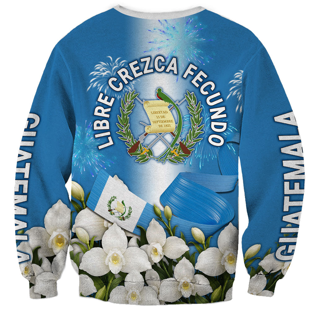 Guatemala Quetzal And Mayan Ruins Sweatshirt Patriotic National Symbols White Orchid Flag