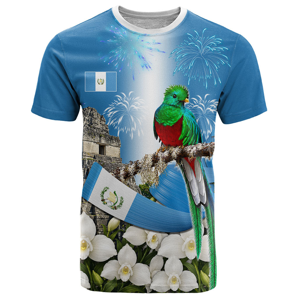Guatemala Quetzal And Mayan Ruins T Shirt Patriotic National Symbols White Orchid Flag