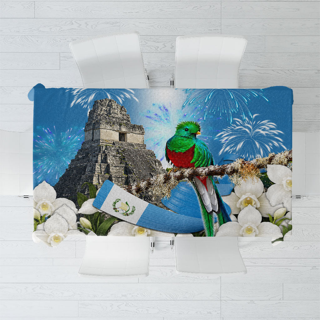 Guatemala Quetzal And Mayan Ruins Tablecloth Patriotic National Symbols White Orchid Flag