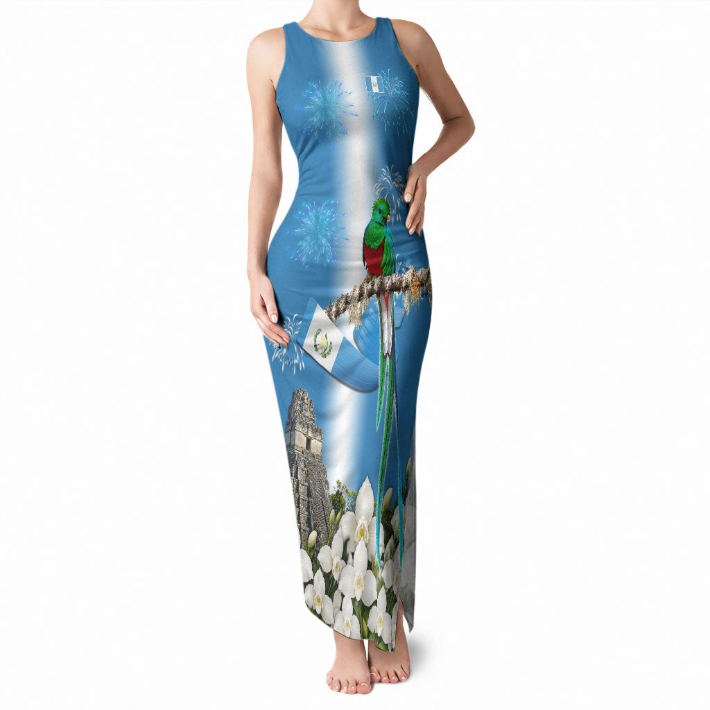Guatemala Quetzal And Mayan Ruins Tank Maxi Dress Patriotic National Symbols White Orchid Flag