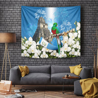 Guatemala Quetzal And Mayan Ruins Tapestry Patriotic National Symbols White Orchid Flag