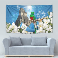 Guatemala Quetzal And Mayan Ruins Tapestry Patriotic National Symbols White Orchid Flag