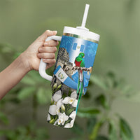 Guatemala Quetzal And Mayan Ruins Tumbler With Handle Patriotic National Symbols White Orchid Flag