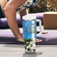 Guatemala Quetzal And Mayan Ruins Tumbler With Handle Patriotic National Symbols White Orchid Flag