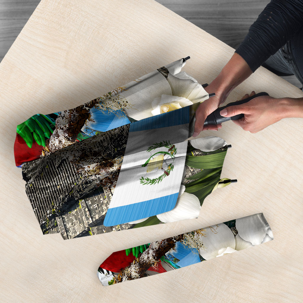 Guatemala Quetzal And Mayan Ruins Umbrella Patriotic National Symbols White Orchid Flag