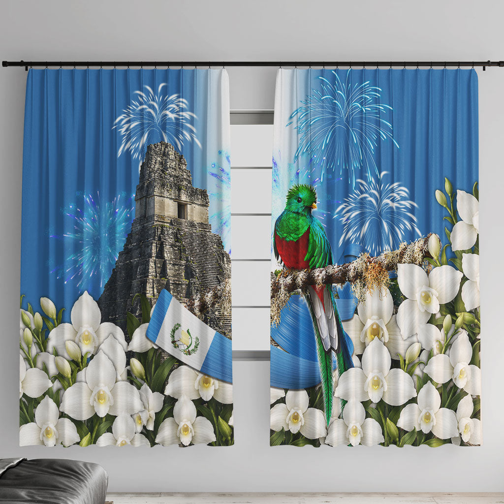 Guatemala Quetzal And Mayan Ruins Window Curtain Patriotic National Symbols White Orchid Flag