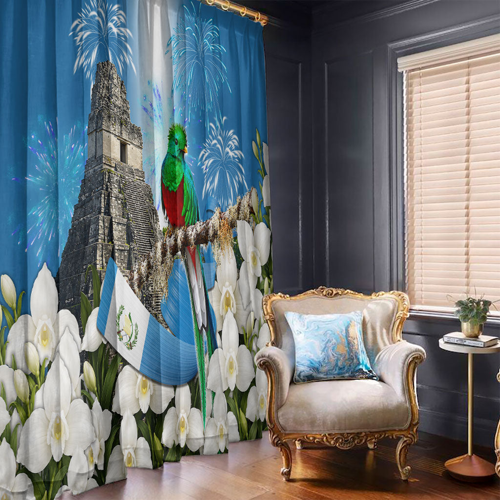 Guatemala Quetzal And Mayan Ruins Window Curtain Patriotic National Symbols White Orchid Flag