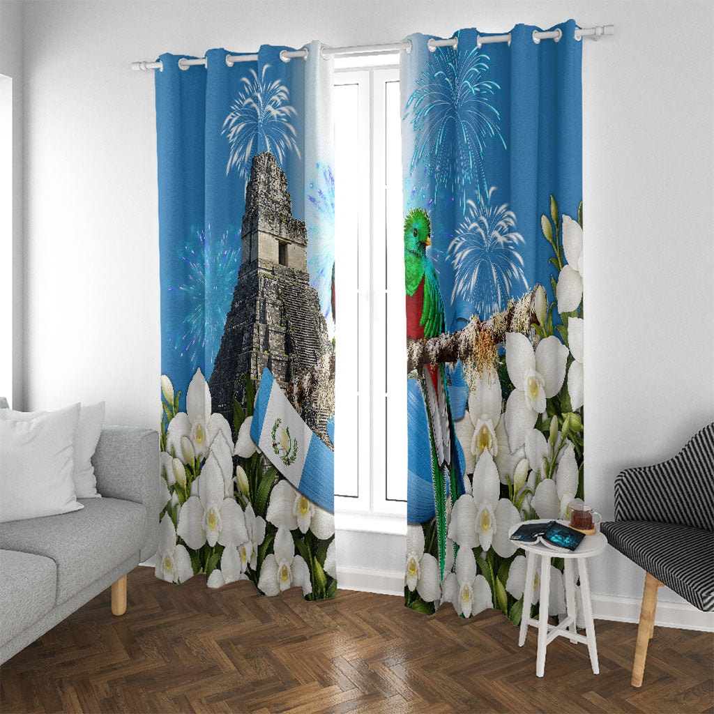 Guatemala Quetzal And Mayan Ruins Window Curtain Patriotic National Symbols White Orchid Flag