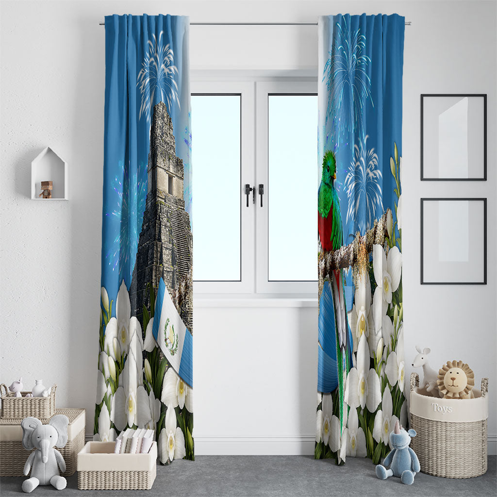Guatemala Quetzal And Mayan Ruins Window Curtain Patriotic National Symbols White Orchid Flag
