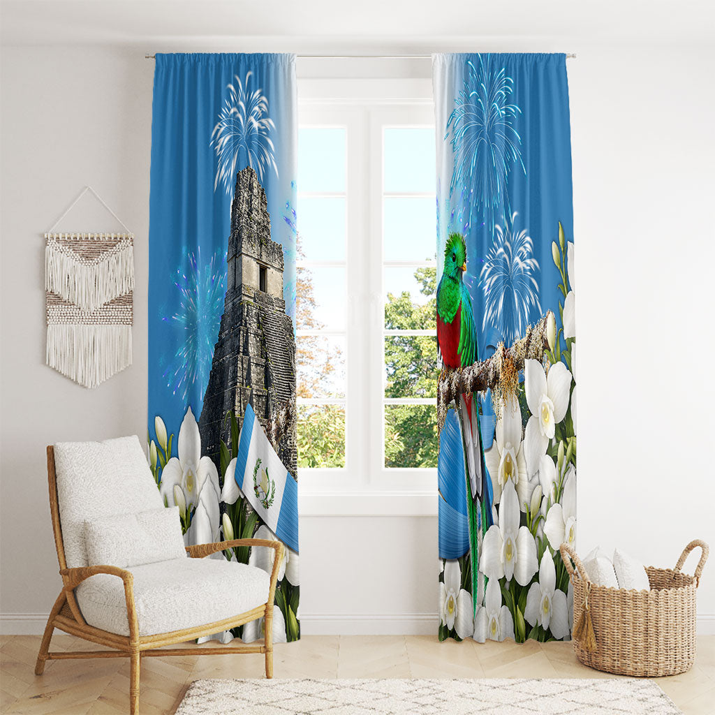 Guatemala Quetzal And Mayan Ruins Window Curtain Patriotic National Symbols White Orchid Flag
