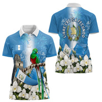 Guatemala Quetzal And Mayan Ruins Women Polo Shirt Patriotic National Symbols White Orchid Flag