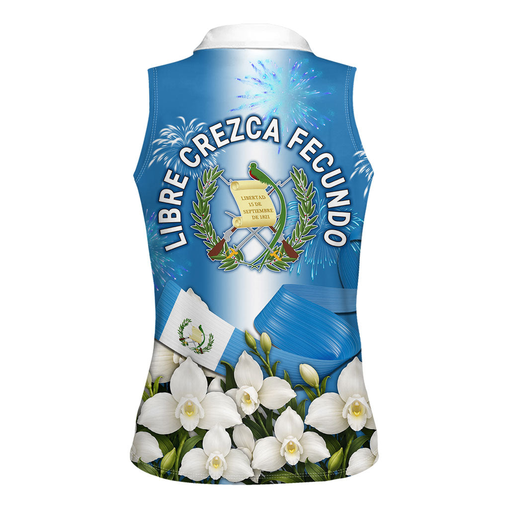 Guatemala Quetzal And Mayan Ruins Women Sleeveless Polo Shirt Patriotic National Symbols White Orchid Flag