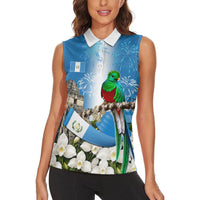Guatemala Quetzal And Mayan Ruins Women Sleeveless Polo Shirt Patriotic National Symbols White Orchid Flag