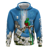 Guatemala Quetzal And Mayan Ruins Zip Hoodie Patriotic National Symbols White Orchid Flag