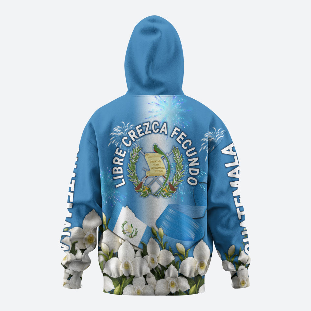 Guatemala Quetzal And Mayan Ruins Zip Hoodie Patriotic National Symbols White Orchid Flag