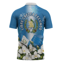 Guatemala Quetzal And Mayan Ruins Zipper Polo Shirt Patriotic National Symbols White Orchid Flag
