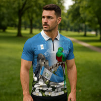 Guatemala Quetzal And Mayan Ruins Zipper Polo Shirt Patriotic National Symbols White Orchid Flag
