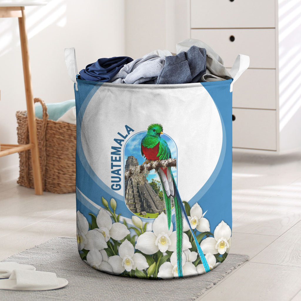 Guatemala Laundry Basket Quetzal Mayan Ruins Orchid Flag