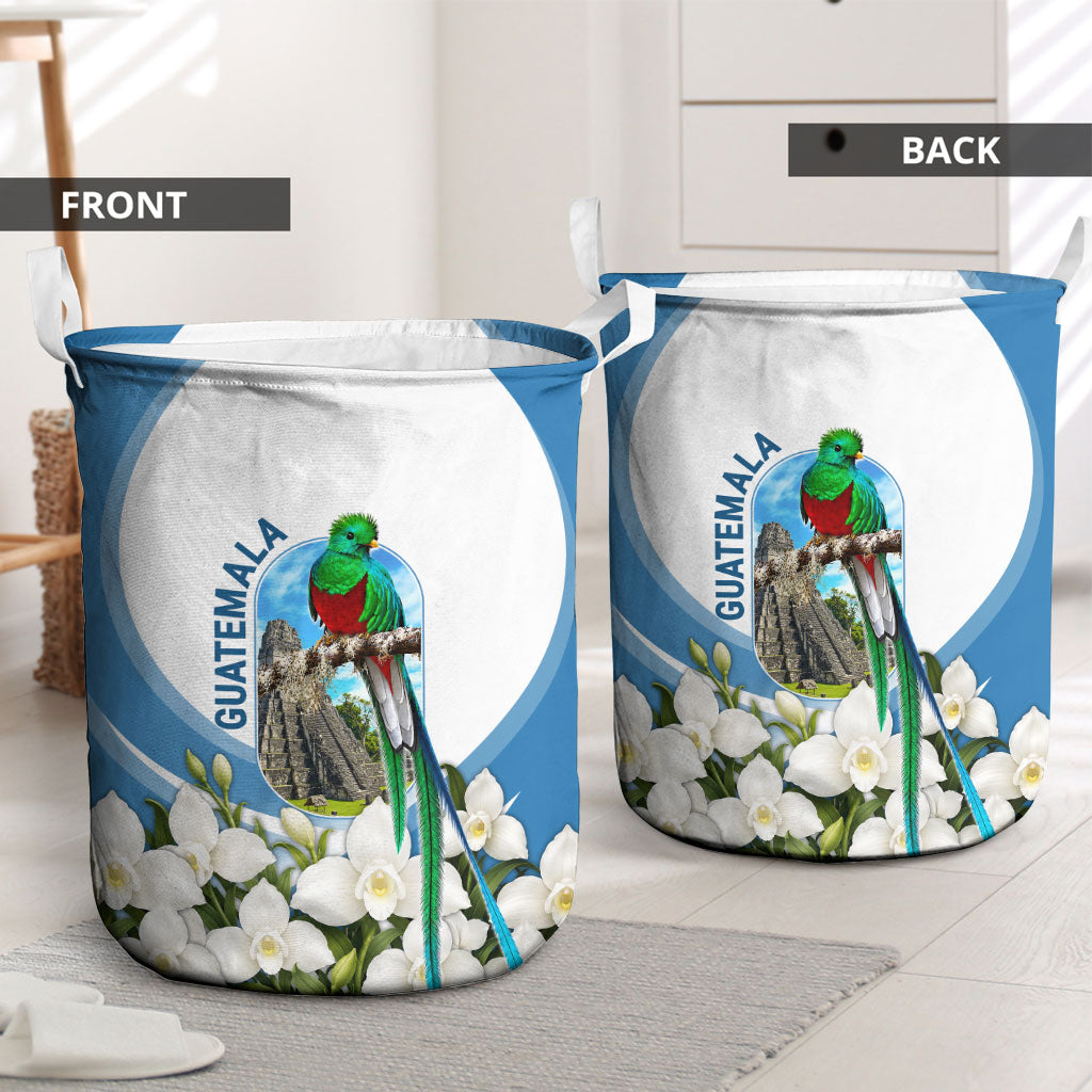 Guatemala Laundry Basket Quetzal Mayan Ruins Orchid Flag