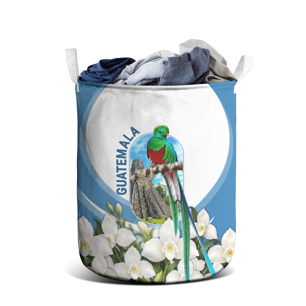 Guatemala Laundry Basket Quetzal Mayan Ruins Orchid Flag
