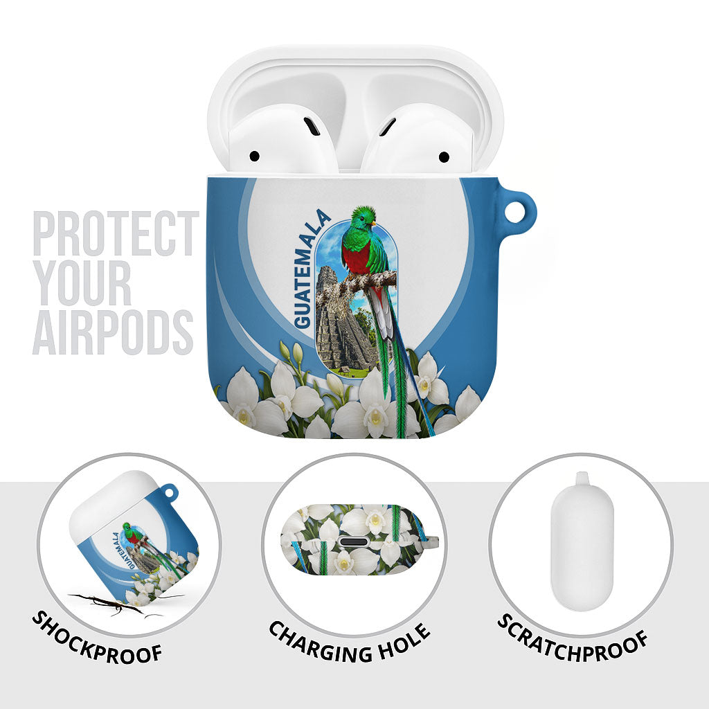 Guatemala AirPods Case Quetzal Mayan Ruins Orchid Flag