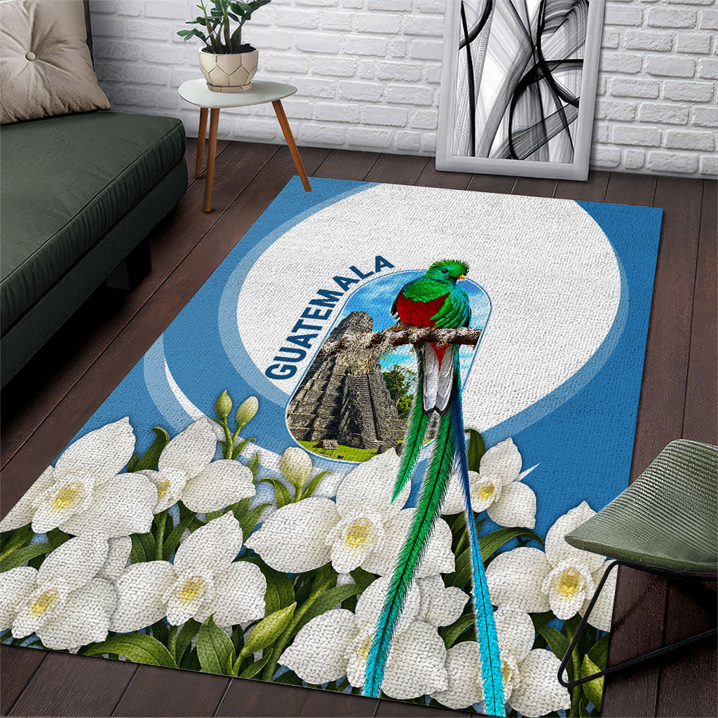 Guatemala Area Rug Quetzal Mayan Ruins Orchid Flag