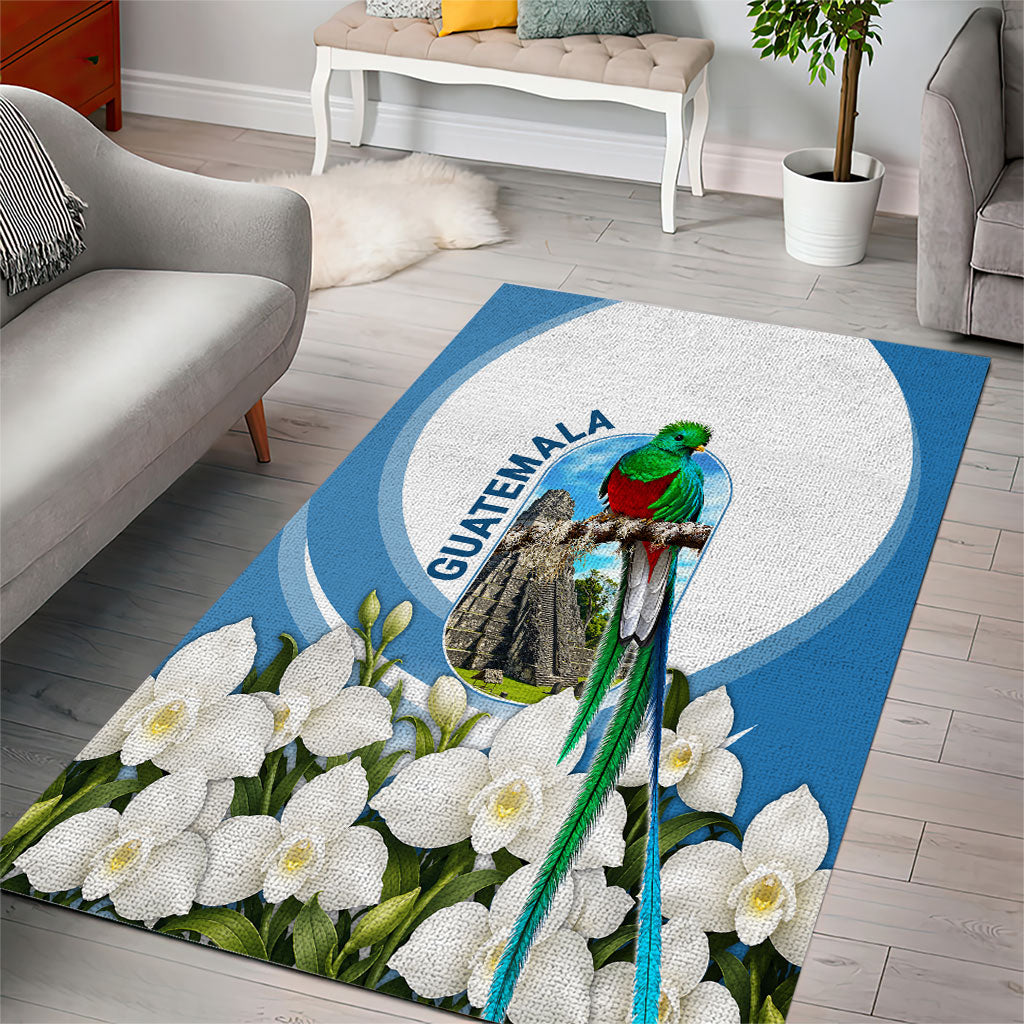 Guatemala Area Rug Quetzal Mayan Ruins Orchid Flag