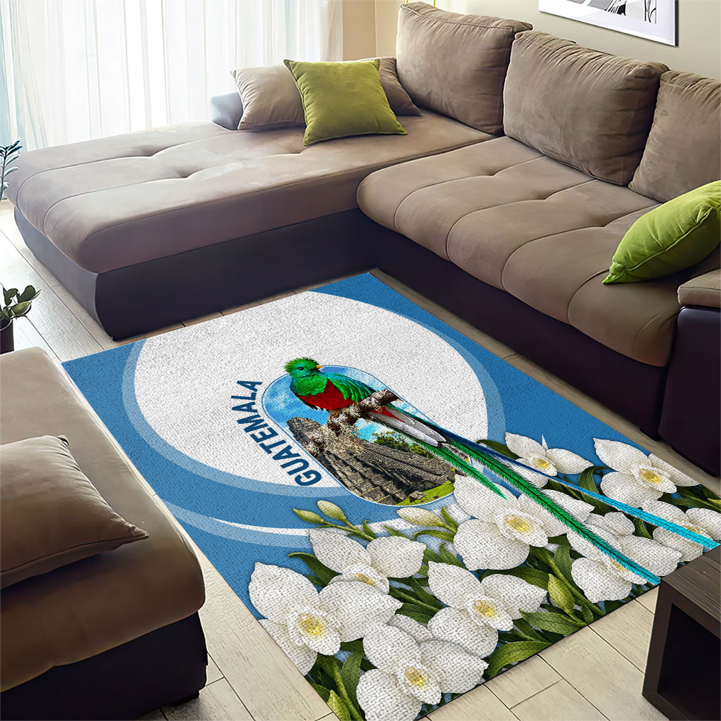 Guatemala Area Rug Quetzal Mayan Ruins Orchid Flag
