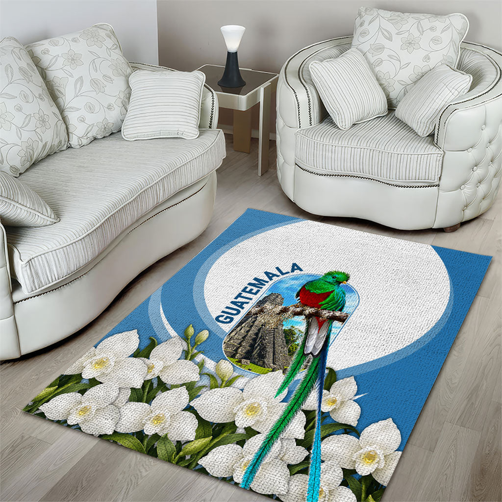 Guatemala Area Rug Quetzal Mayan Ruins Orchid Flag