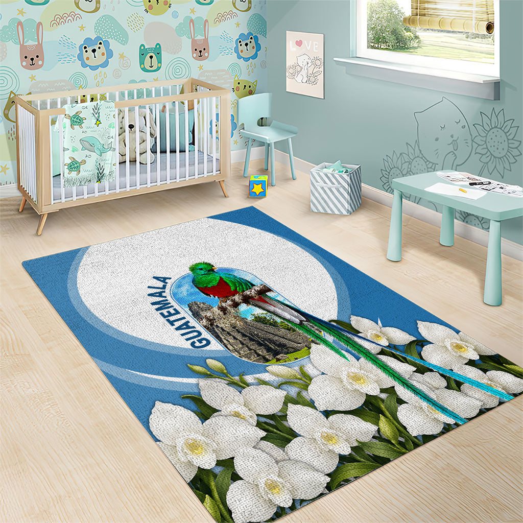 Guatemala Area Rug Quetzal Mayan Ruins Orchid Flag