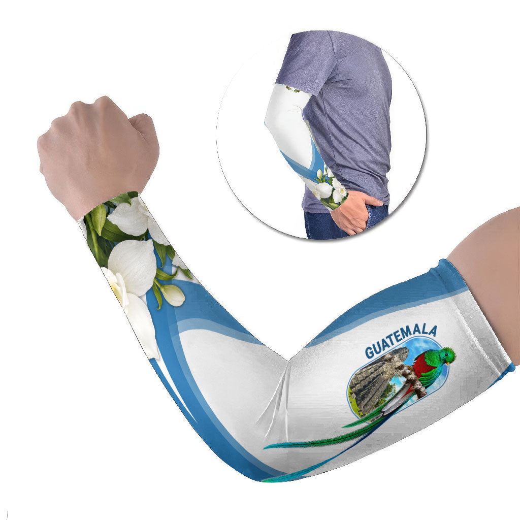 Guatemala Arm Sleeves Quetzal Mayan Ruins Orchid Flag