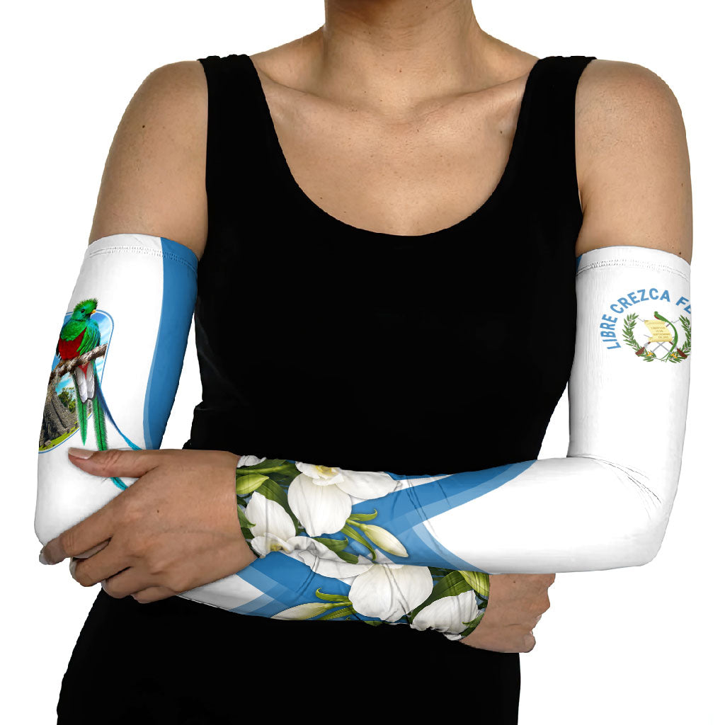 Guatemala Arm Sleeves Quetzal Mayan Ruins Orchid Flag