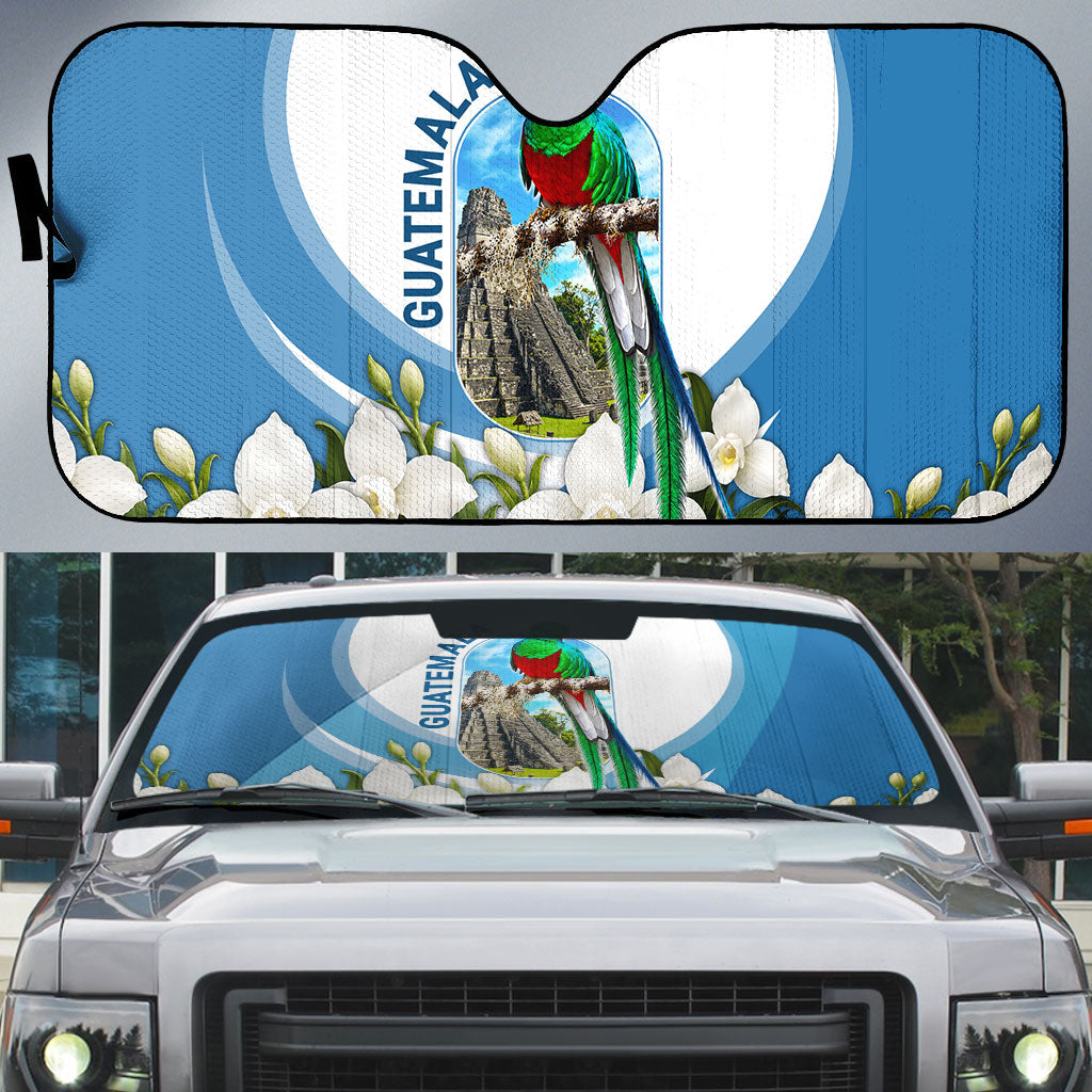 Guatemala Auto Sun Shade Quetzal Mayan Ruins Orchid Flag