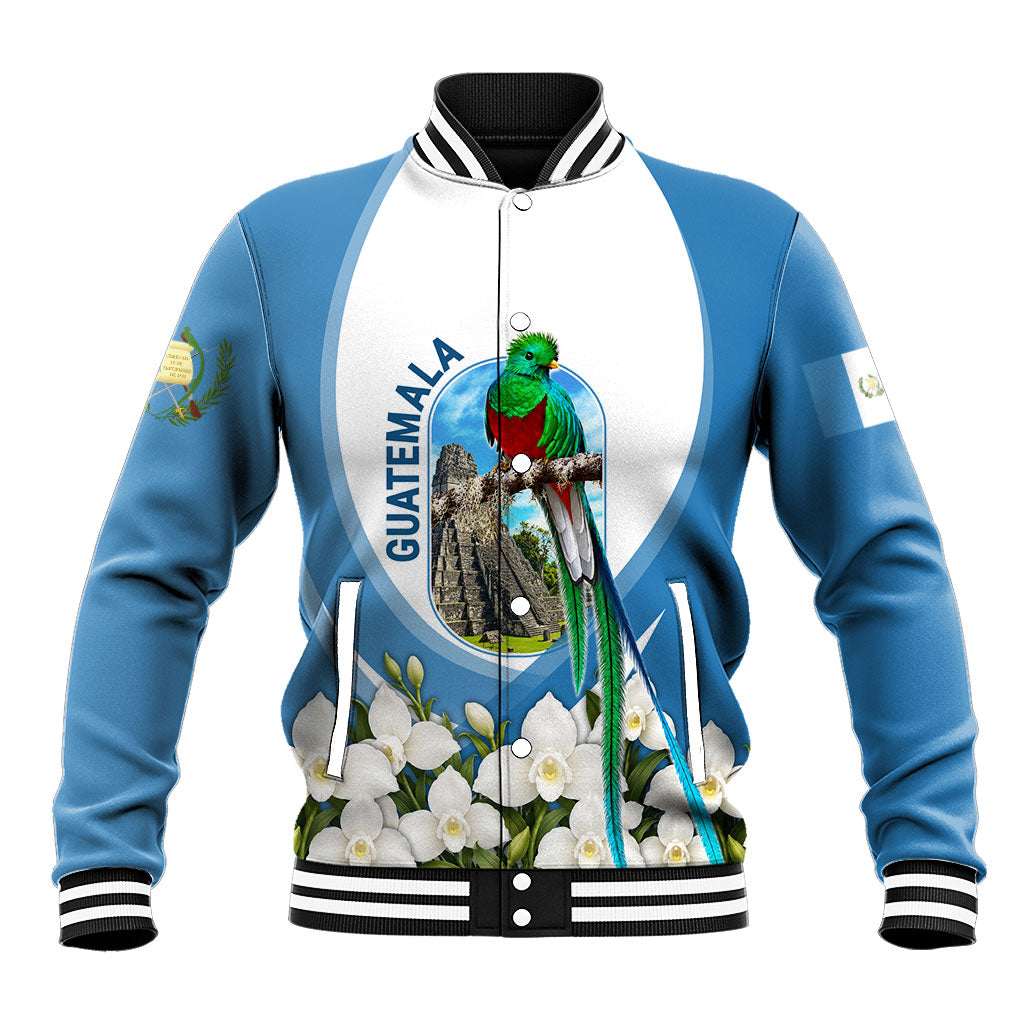 Guatemala Baseball Jacket Quetzal Mayan Ruins Orchid Flag