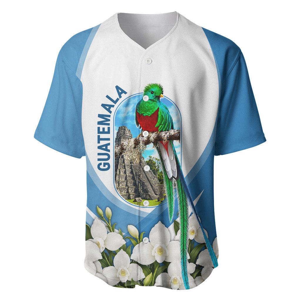 Guatemala Baseball Jersey Quetzal Mayan Ruins Orchid Flag