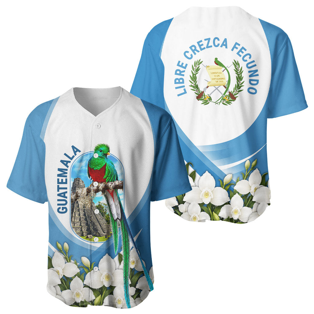 Guatemala Baseball Jersey Quetzal Mayan Ruins Orchid Flag