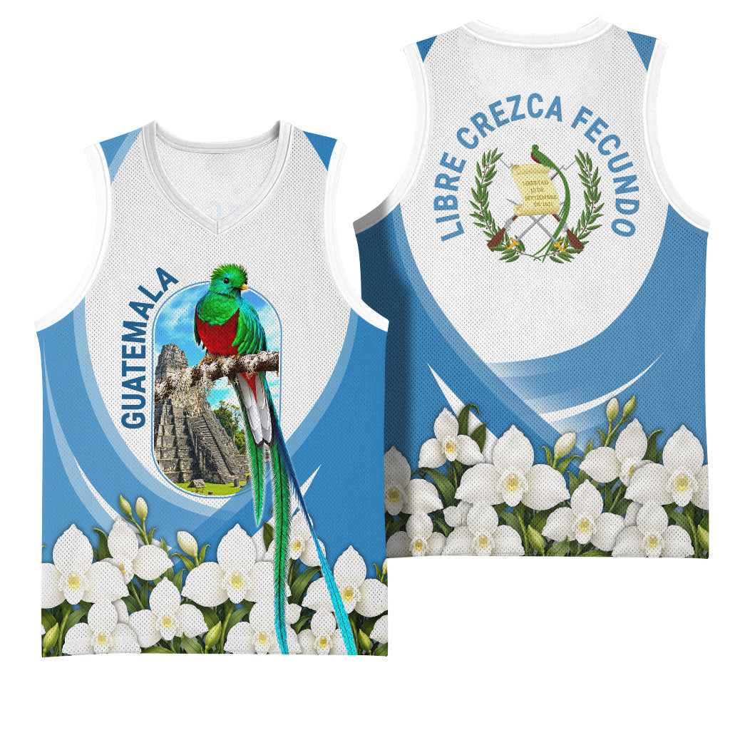 Guatemala Basketball Jersey Quetzal Mayan Ruins Orchid Flag