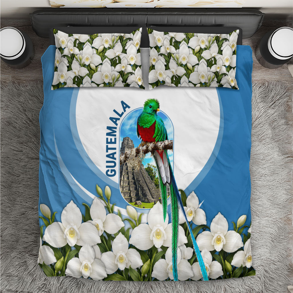 Guatemala Bedding Set Quetzal Mayan Ruins Orchid Flag