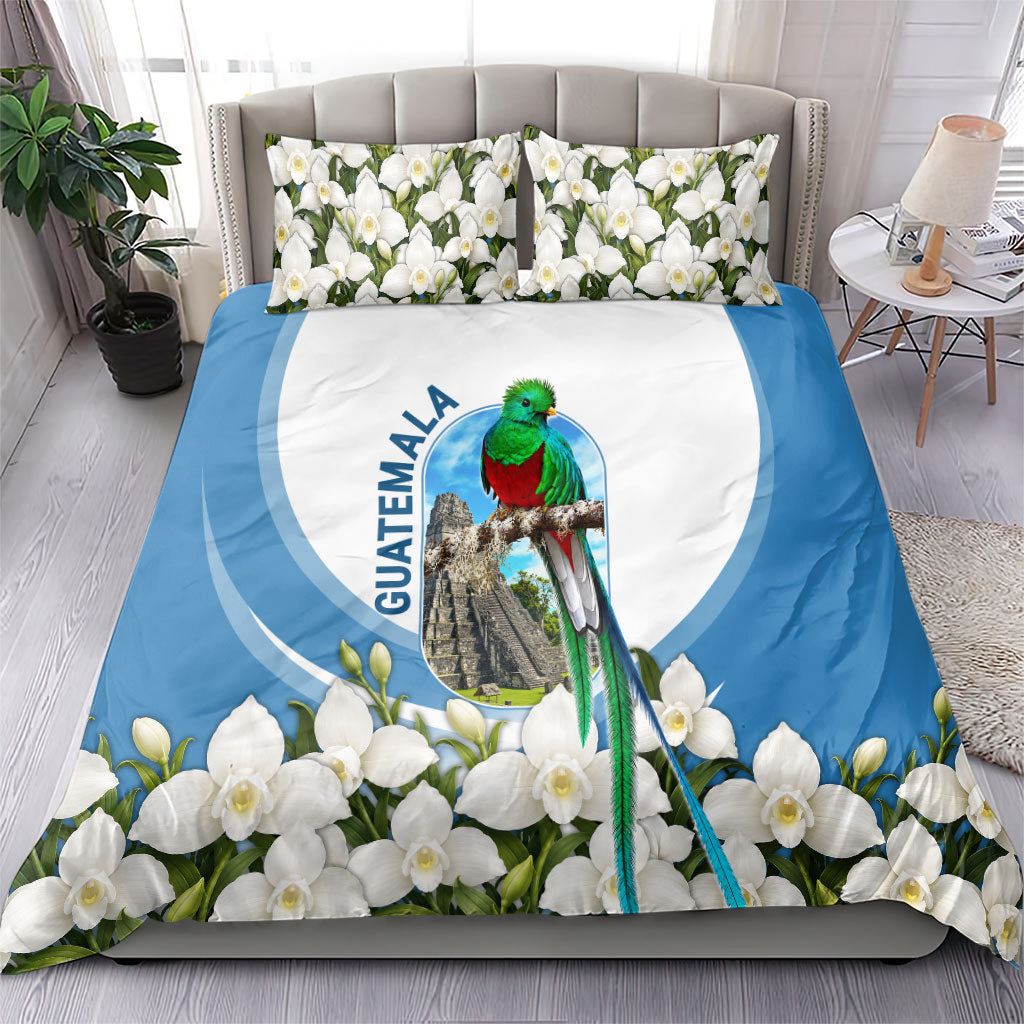 Guatemala Bedding Set Quetzal Mayan Ruins Orchid Flag