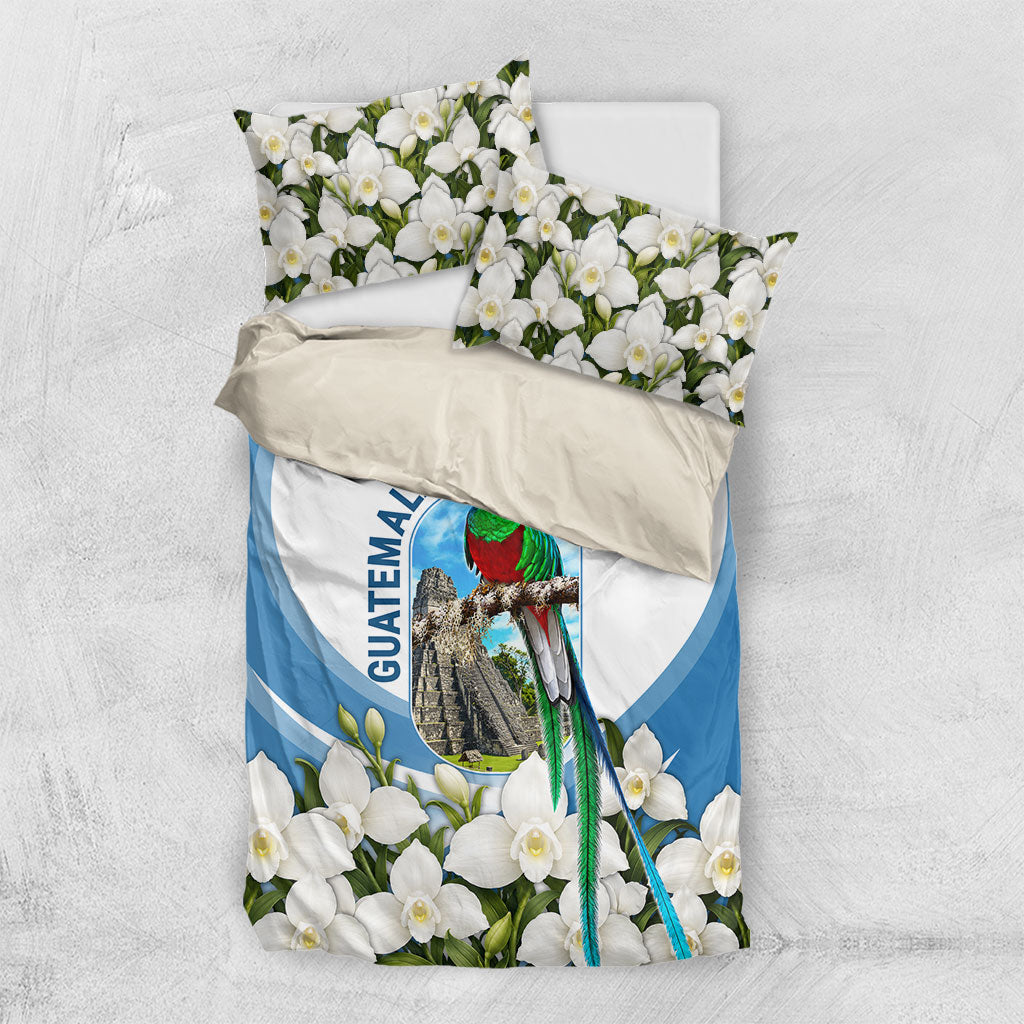 Guatemala Bedding Set Quetzal Mayan Ruins Orchid Flag