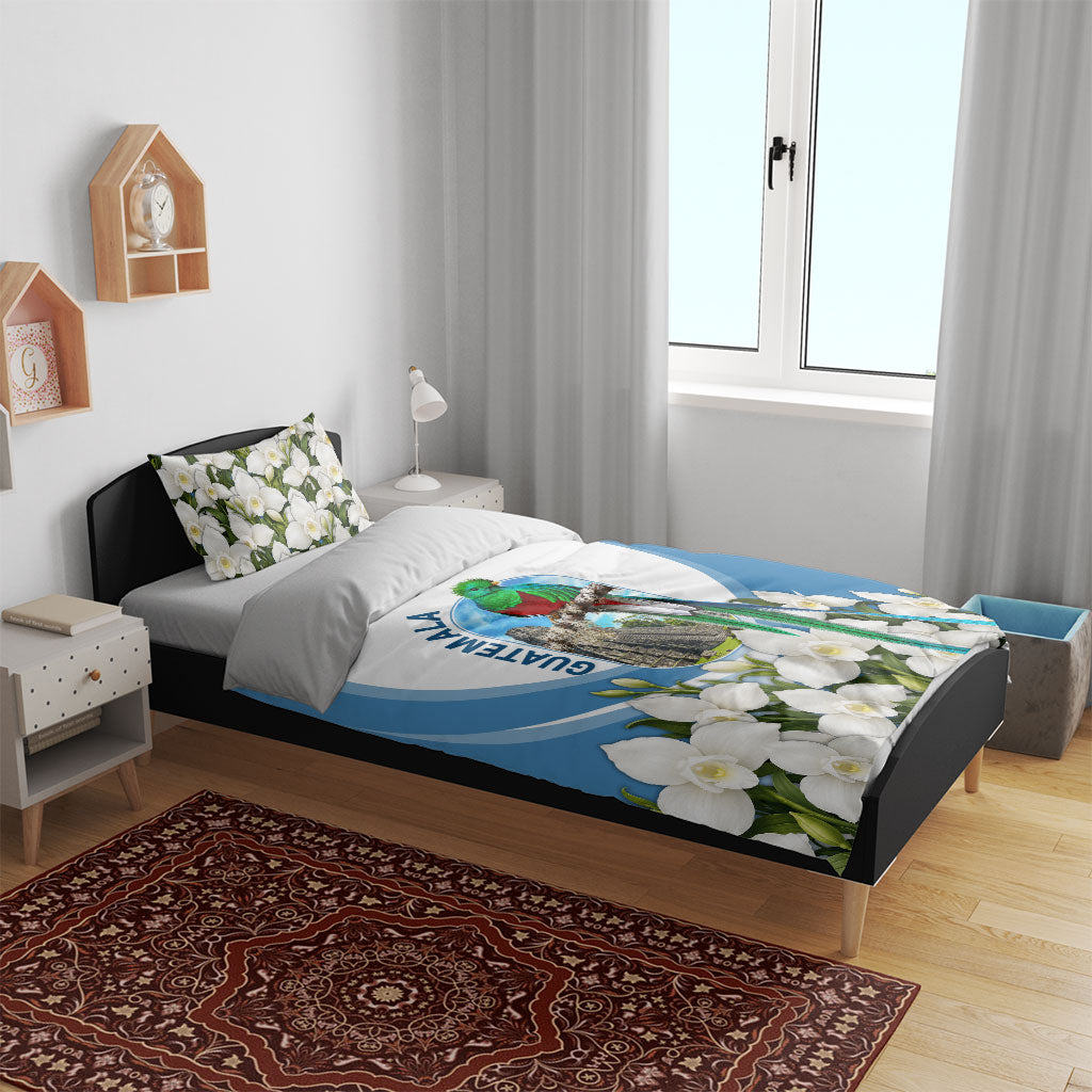 Guatemala Bedding Set Quetzal Mayan Ruins Orchid Flag