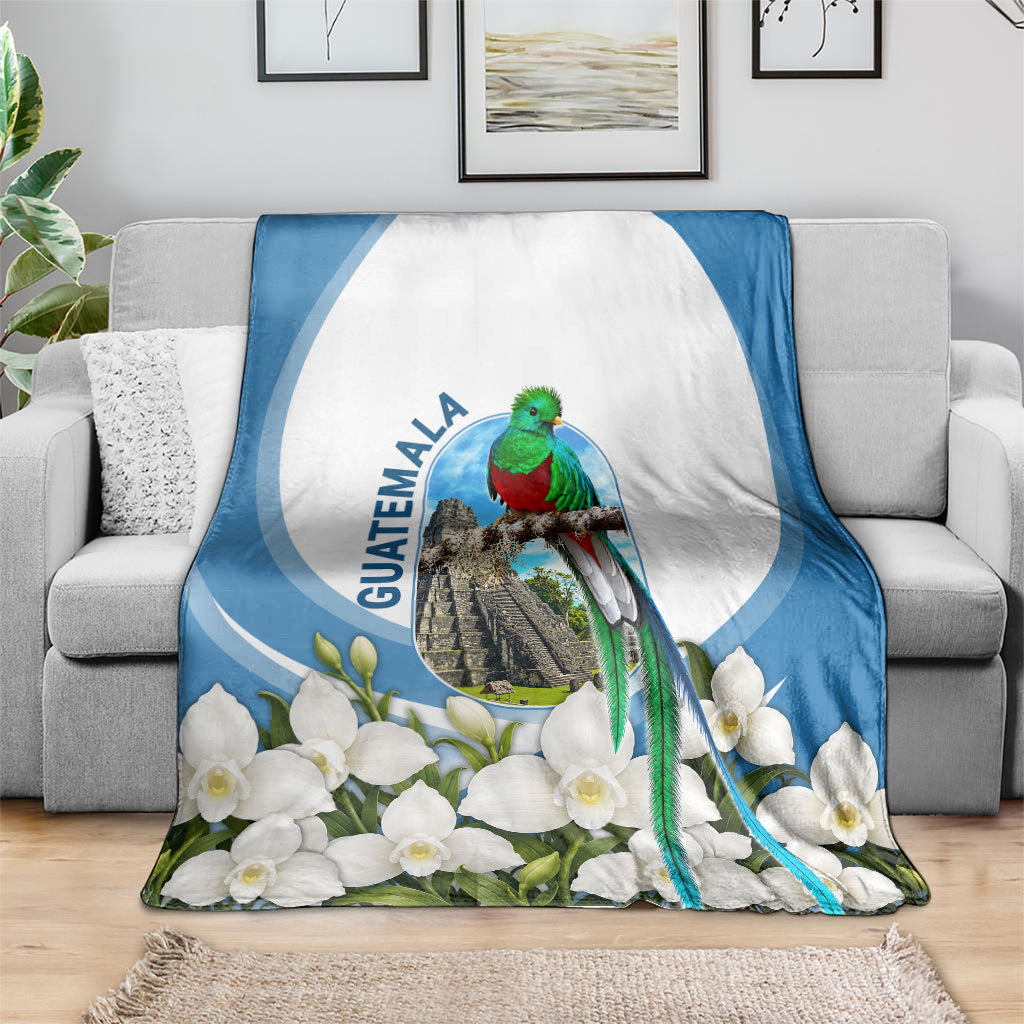 Guatemala Blanket Quetzal Mayan Ruins Orchid Flag