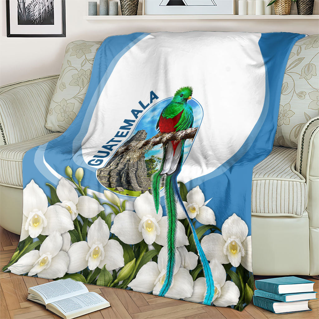 Guatemala Blanket Quetzal Mayan Ruins Orchid Flag