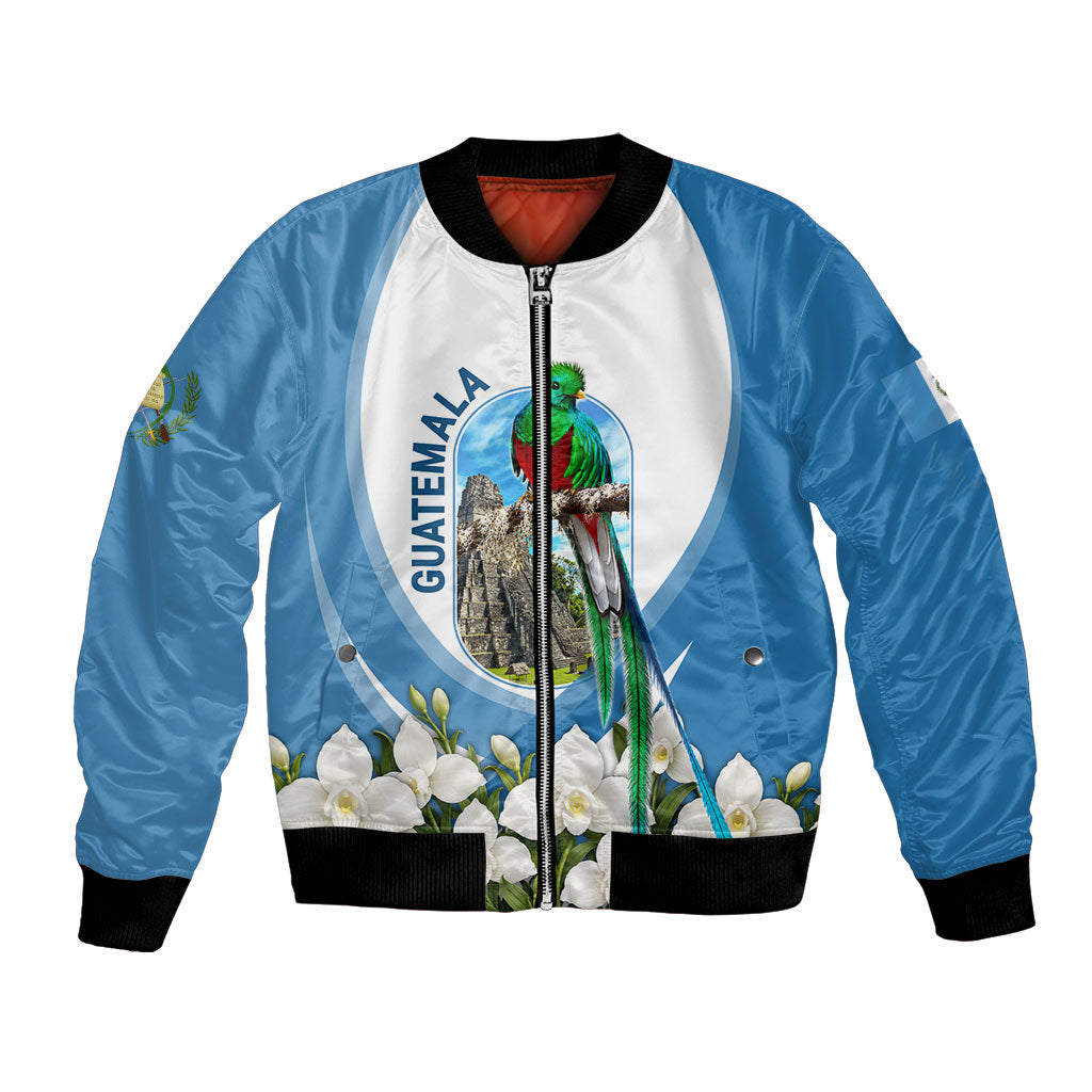 Guatemala Bomber Jacket Quetzal Mayan Ruins Orchid Flag